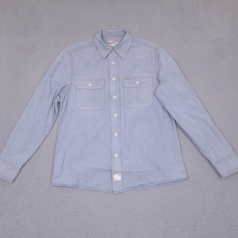 Gap Jeans‎ Shirt Mens Medium Light Blue Chambray Workwear Button Up